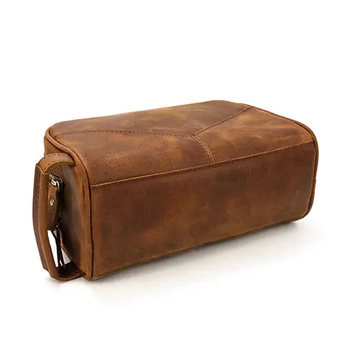 Bearky Travel Durable Crazy Horse Skincare Genuine Leather Makeup Bag